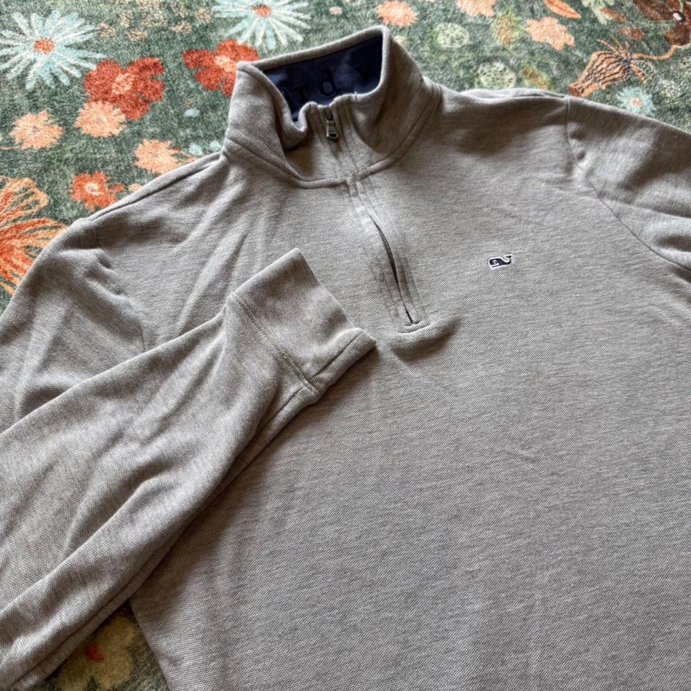 Vineyard Vines Mens Gray 100% Pima Cotton Quarter Zip Pullover‎ Sweater Small